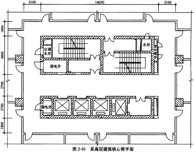 某高层建筑核心筒标准层及走廊平面图图295