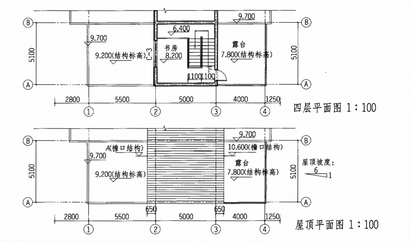 设计任务根据所给某坡地四层连排别墅局部平面图按指定的剖切线位置