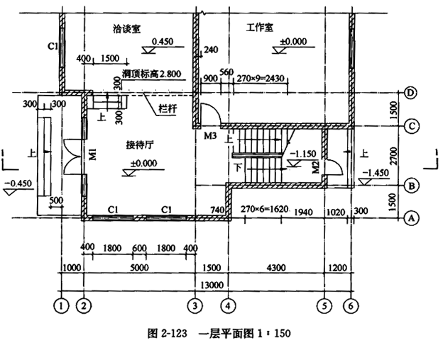 任务说明图2123图2125为某工作室局部平面图按指定剖切线位置和构造