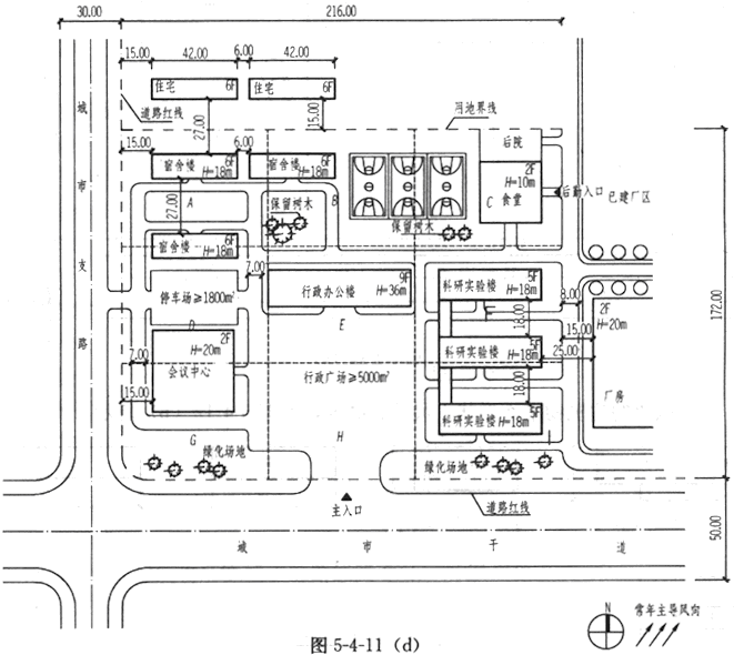 根据设计条件绘制总平面图,画出建筑物,场地并注明其名称